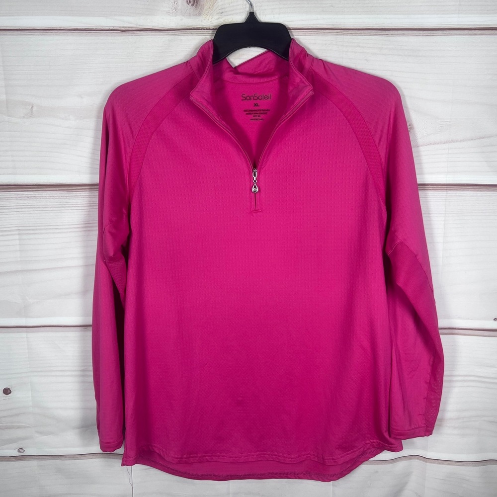 SanSoleil Pullover Top Women XL Pink 1/4 Zip Golf Shirt UPF 50 Long Sleeve Solid